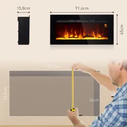 Chimenea Eléctrica de Pared y Empotrable 1800W con Llama 3D 3 Colores 5 Niveles Brillo Mando Pantalla Táctil par... - Ogal.Es