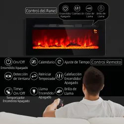 Chimenea Eléctrica de Pared y Empotrable 1800W con Llama 3D 3 Colores 5 Niveles Brillo Mando Pantalla Táctil par... - Ogal.Es