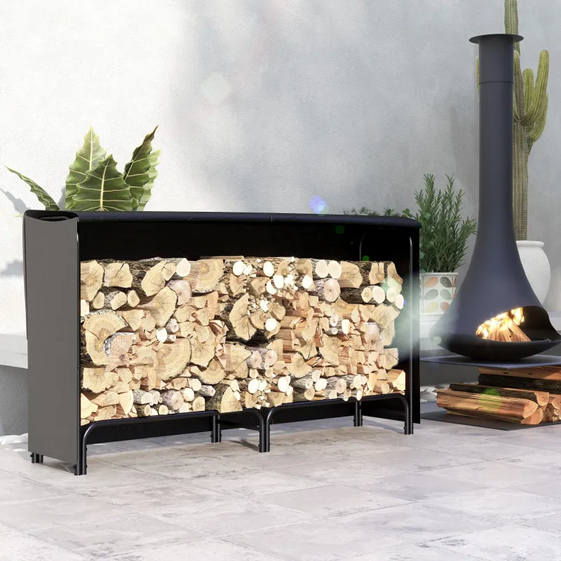 Estante de Leña con Funda Oxford 600D de Metal Robusto Ajustable Carga 200 kg para Interior Exterior 180x36x99 c... - Ogal.Es