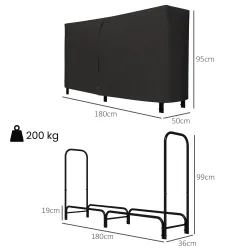 Estante de Leña con Funda Oxford 600D de Metal Robusto Ajustable Carga 200 kg para Interior Exterior 180x36x99 c... - Ogal.Es