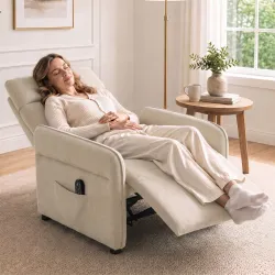 Sillón de Masaje con Calor Reclinación por Empuje 135° Reposapiés Reposabrazos Ajustables y 2 Bolsillos Beige - Ogal.Es