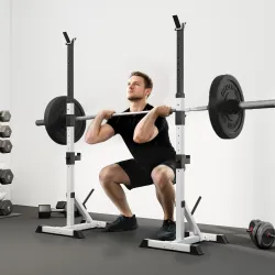 Rack Musculación con Altura Ajustable Marco de Acero Carga 200 kg para Entrenamiento en Gimnasio Casa Plata y Negro - Ogal.Es
