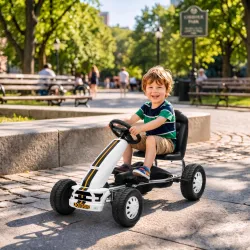 Go Kart para Niños de +3 Años con Asiento Ajustable Volante Freno Manual Marco de Aluminio y Acero Carga 30 kg B... - Ogal.Es