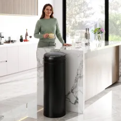 Cubo de Basura Cocina Automático 50 L Sensor Infrarrojo Cierre Automático Antihuellas Acero Inoxidable Negro - Ogal.Es