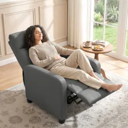 Sillón Relax Reclinable Manual hasta 155° Tapizado en PU Reposapiés Respaldo Alto Grueso y Asiento Amplio Gris - Ogal.Es