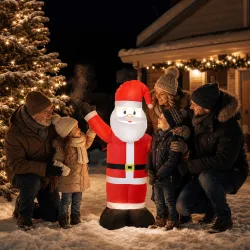 Papá Noel Hinchable de Navidad 150 cm con Acabado Aterciopelado Bolsa de Almacenaje Decoración Navideña para Ext... - Ogal.Es