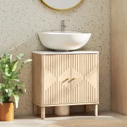 Mueble Bajo Lavabo con Estante Ajustable Encimera Efecto Mármol para Lavabo con o sin Pedestal 60x30x63 cm Roble - Ogal.Es