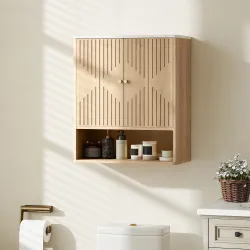 Armario de Baño de Pared Puertas con Diseño de Reloj de Arena Estante Ajustable Estante Abierto 60x18x70 cm Roble - Ogal.Es