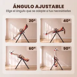 Tabla de Inversión Plegable con Ángulos 20°/40°/60° y 0-90° 13 Ajustes para 130-190 cm Soporte Lumbar Cinturón - Ogal.Es
