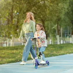Patinete Plegable para Niños de 3-8 Años de 2 Ruedas con Luces Manillar de 4 Altura Ajustable Doble Frenos Azul - Ogal.Es