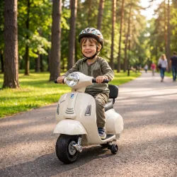 Moto Eléctrica para Niños Licencia Mini Vespa GTS 2 Ruedas Auxiliares Batería de Litio Faro Bocina Respaldo Blanco - Ogal.Es