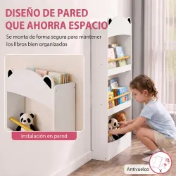 Librería Infantil de Pared de 4 Niveles Estantería para Libros Diseño de Osito para Dormitorio de 3 a 8 Años Blanco - Ogal.Es