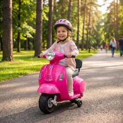 Moto Eléctrica para Niños Licencia Mini Vespa GTS 2 Ruedas Auxiliares Batería de Litio Faro Bocina Respaldo Rosa - Ogal.Es
