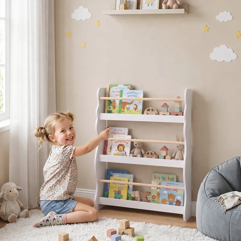 Librería Infantil de Pared de 3 Niveles Estantería para Libros para Dormitorio Guardería de 3 a 8 Años Blanco - Ogal.Es