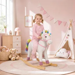 Caballito Balancín para Bebés Diseño Unicornio con Sonido Caballo Balancín Base de Madera para Niños 1-3 Años Crema - Ogal.Es