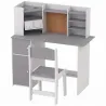 Escritorio Infantil con Silla Soporte Ajustable para Tablet Portalápices Tablero de Corcho Estantes Armarios Gris - Ogal.Es
