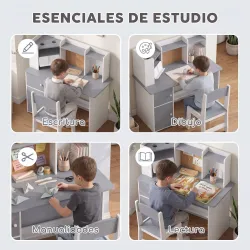 Escritorio Infantil con Silla Soporte Ajustable para Tablet Portalápices Tablero de Corcho Estantes Armarios Gris - Ogal.Es