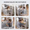 Escritorio Infantil con Silla Soporte Ajustable para Tablet Portalápices Tablero de Corcho Estantes Armarios Gris - Ogal.Es