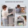 Escritorio Infantil con Silla Soporte Ajustable para Tablet Portalápices Tablero de Corcho Estantes Armarios Gris - Ogal.Es