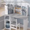 Escritorio Infantil con Silla Soporte Ajustable para Tablet Portalápices Tablero de Corcho Estantes Armarios Gris - Ogal.Es