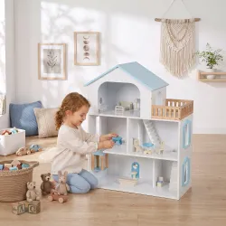 Casa de Muñecas de Madera de 3 Pisos con Ascensor y Balcón 5 Habitaciones y 13 Muebles para Niños de 3 a 6 Años ... - Ogal.Es