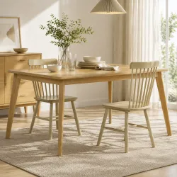 Pack de 2 Sillas de Comedor de Madera Diseño Windsor Respaldo Curvado Asiento Ancho Bordes Redondeados Natural - Ogal.Es