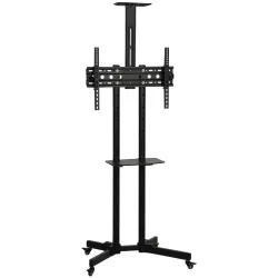 Soporte TV con Ruedas para 32-75" Altura Regulable Inclinación ±15° y 2 Bandejas Negro - Ogal.Es