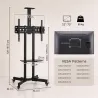 Soporte TV con Ruedas para 32-75" Altura Regulable Inclinación ±15° y 2 Bandejas Negro - Ogal.Es