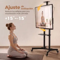 Soporte TV con Ruedas para 32-75" Altura Regulable Inclinación ±15° y 2 Bandejas Negro - Ogal.Es
