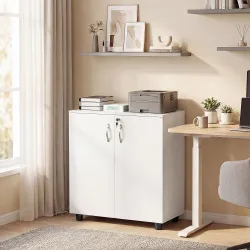 Archivador de Oficina con 2 Puertas Cerradura Estantes para Sala de Estar Estudio 80x40x80 cm Blanco - Ogal.Es
