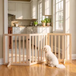 Barrera de Seguridad para Perros de Madera Plegable 3 Paneles para Escaleras Puertas 2 Patas de Apoyo 150x61 cm ... - Ogal.Es