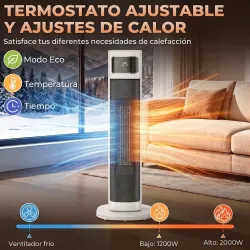Calefactor Eléctrico Cerámico PTC 2000W con 4 Modos Control Remoto Protección Contra Sobrecalentamiento y Vuelcos - Ogal.Es