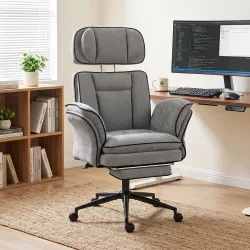 Silla de Escritorio con Reposapiés Reposabrazos Abatibles Respaldo Alto y Reclinable 145° Reposacabezas Ajustabl... - Ogal.Es