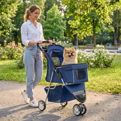 Carrito para Perros Pequeños Plegable hasta 10 kg con 3 Ruedas Capota Cesta Ventanas de Malla Portavasos Azul Os... - Ogal.Es
