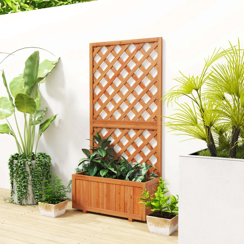 Jardinera con Enrejado de Madera Macetero de Jardín con Soporte para Trepadora 72,5x31,5x149,5 cm Natural - Ogal.Es