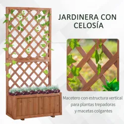 Jardinera con Enrejado de Madera Macetero de Jardín con Soporte para Trepadora 72,5x31,5x149,5 cm Natural - Ogal.Es