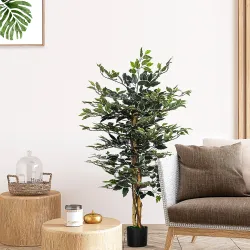 Ficus Artificial de 130 cm Planta Artificial de 702 Hojas con Maceta Decoración para el Hogar Ø15x130 cm Verde - Ogal.Es