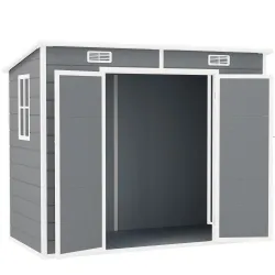 Cobertizo de jardín exterior 2,4 x 1,3 m, en resina con suelo, ventana, puertas con cerradura y ventilaciones, gris - Ogal.Es
