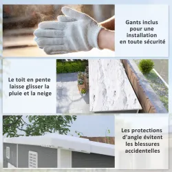 Cobertizo de jardín exterior 2,4 x 1,3 m, en resina con suelo, ventana, puertas con cerradura y ventilaciones, gris - Ogal.Es