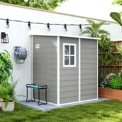 Cobertizo de jardín 1,54 m² para herramientas puerta con cerradura, ventilación y ventana dim. 122cm L x 149cm A... - Ogal.Es