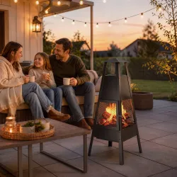 Brasero de Exterior con Chimenea Cónica 41x40,5x97 cm Acero al Carbono con Malla Protectora para Patio Terraza N... - Ogal.Es