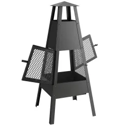 Brasero de Exterior con Chimenea Cónica 41x40,5x97 cm Acero al Carbono con Malla Protectora para Patio Terraza N... - Ogal.Es