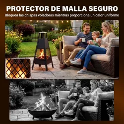 Brasero de Exterior con Chimenea Cónica 41x40,5x97 cm Acero al Carbono con Malla Protectora para Patio Terraza N... - Ogal.Es