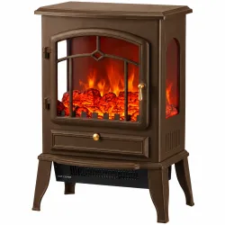 Chimenea Eléctrica 1000/2000 W con Efecto Llama 3 Vistas Termostato y Brillo Regulable Marrón - Ogal.Es