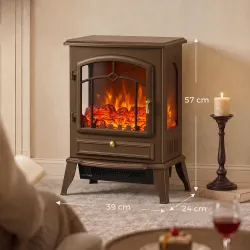 Chimenea Eléctrica 1000/2000 W con Efecto Llama 3 Vistas Termostato y Brillo Regulable Marrón - Ogal.Es