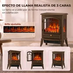 Chimenea Eléctrica 1000/2000 W con Efecto Llama 3 Vistas Termostato y Brillo Regulable Marrón - Ogal.Es