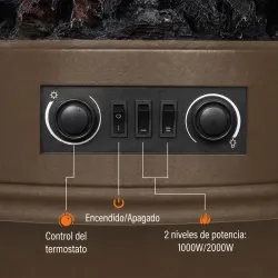 Chimenea Eléctrica 1000/2000 W con Efecto Llama 3 Vistas Termostato y Brillo Regulable Marrón - Ogal.Es