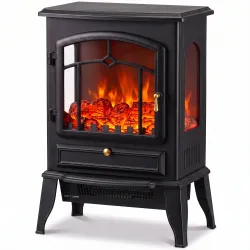 Chimenea Eléctrica 1000/2000 W con Efecto Llama 3 Vistas Termostato y Brillo Regulable Negro - Ogal.Es