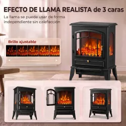 Chimenea Eléctrica 1000/2000 W con Efecto Llama 3 Vistas Termostato y Brillo Regulable Negro - Ogal.Es