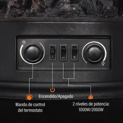 Chimenea Eléctrica 1000/2000 W con Efecto Llama 3 Vistas Termostato y Brillo Regulable Negro - Ogal.Es